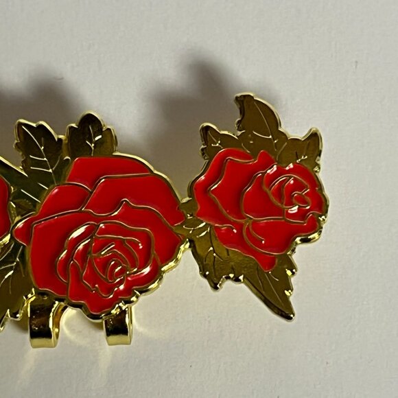 3 Roses Flower Gold Chrome Enamel Blip Fitted Hat Brim Clip Pin - Picture 3 of 7